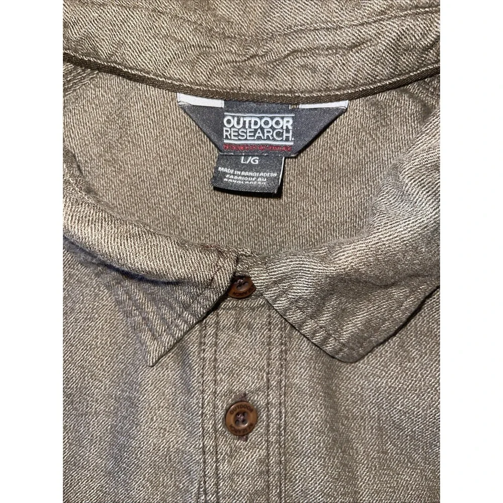 Outdoor Research Shirt Men L Brown Elbow Patches‎ Pockets Long Sleeve Button Up
